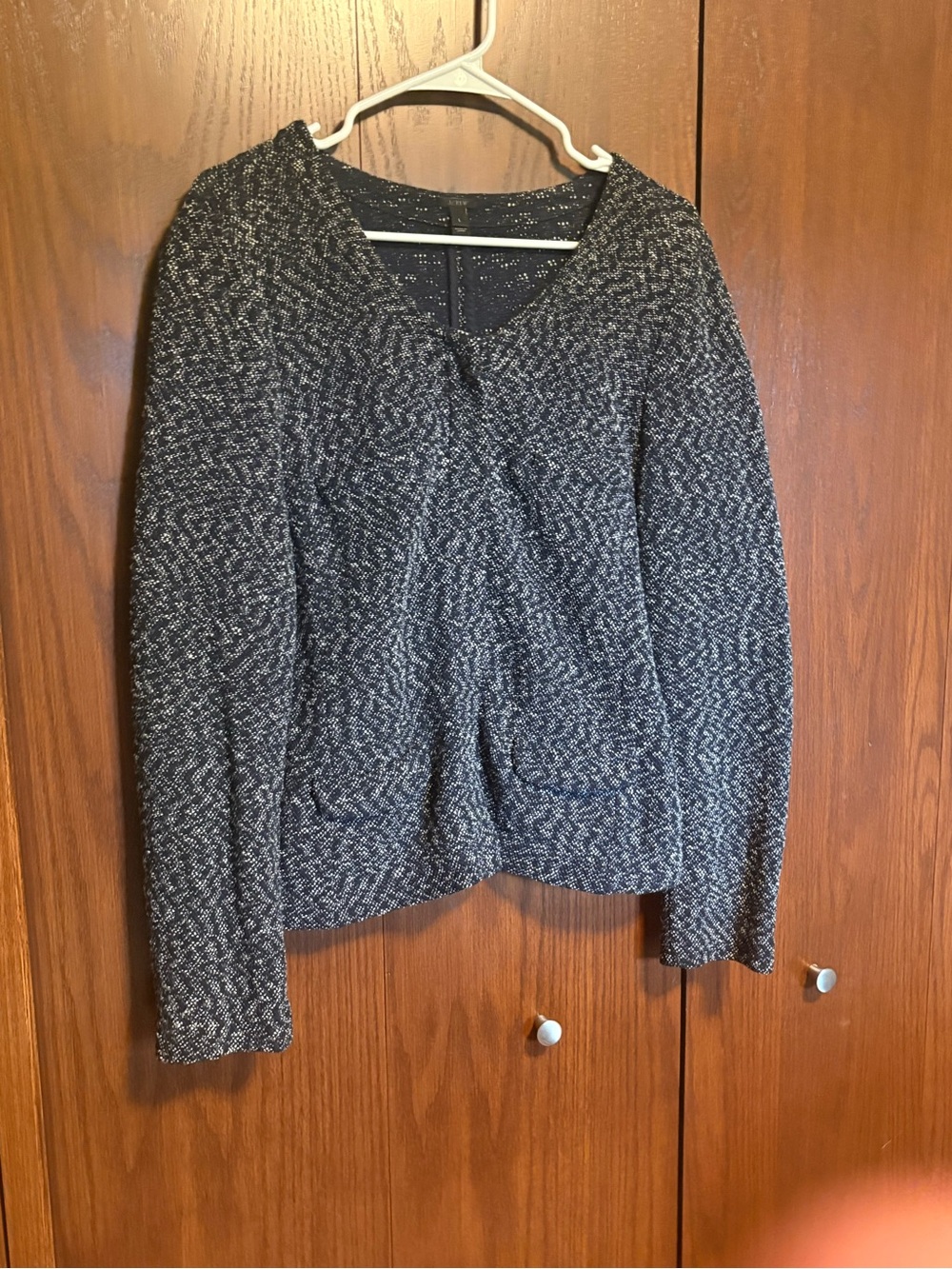 J. Crew Navy Tweed Textured Knit V-Neck Jacket